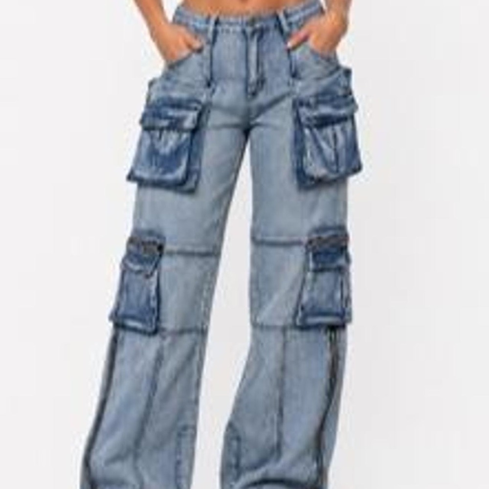 Women's Multi Pocket Streetwear Style Denim Cargo Jeans